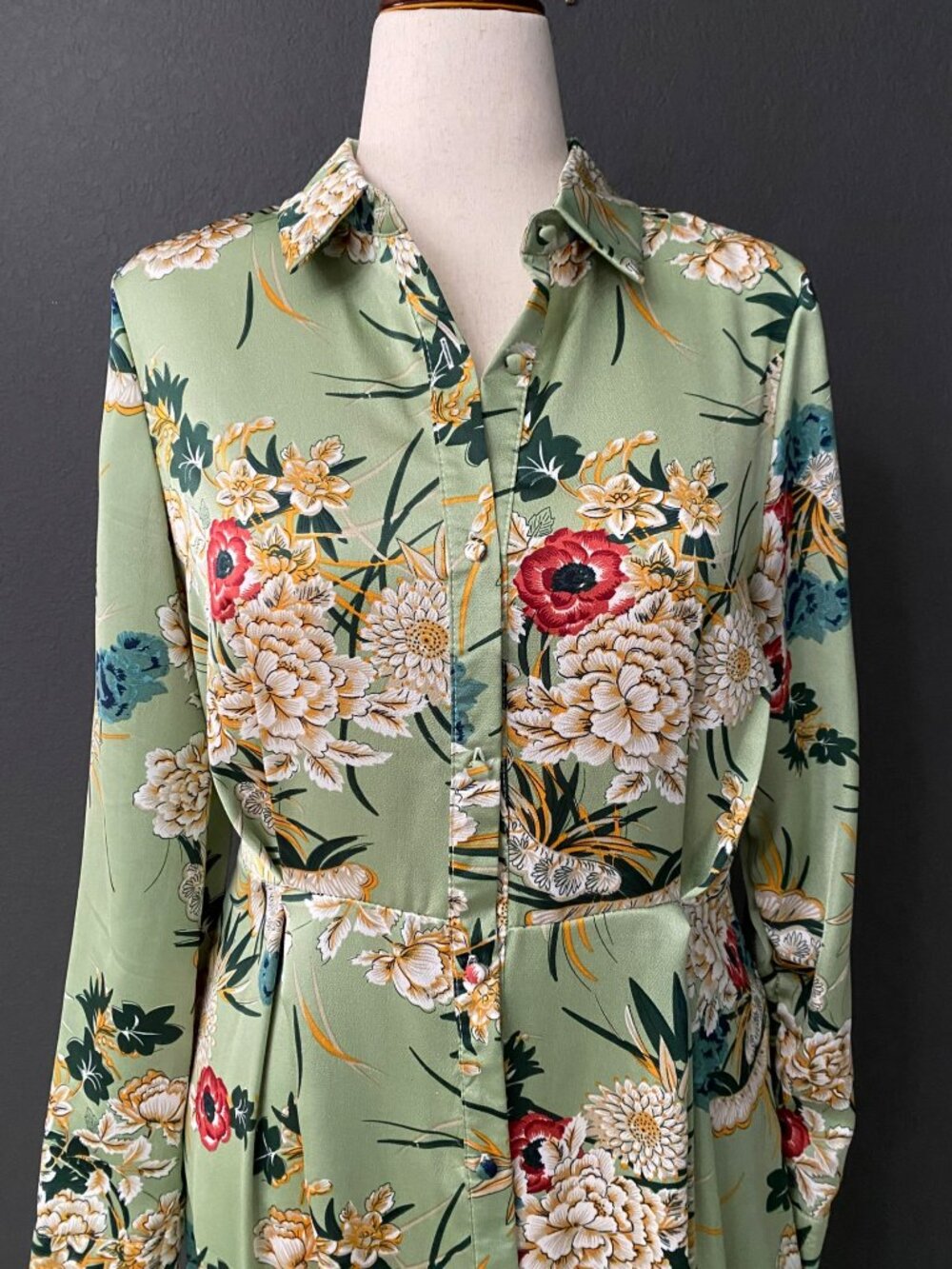 Jowell Green Floral Button Front Midi Dress Size L NWT - Picture 3 of 6
